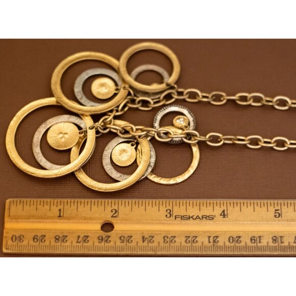20 inch, Vintage Circle Multi Rings Gold Tone Bib Necklace - U29 - Picture 3 of 3